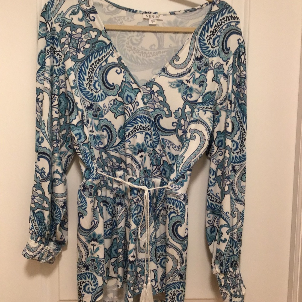 Venus Paisley Long Sleeve Top with Tie at Waist - Size L - Picture 2 of 7